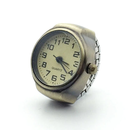 Vintage Punk Finger Watch Mini Elastic Strap Alloy Watches Couple Rings Jewelry Clock Retro Roman Quartz Watch Rings Women Men - BeeTrendyShop.COM