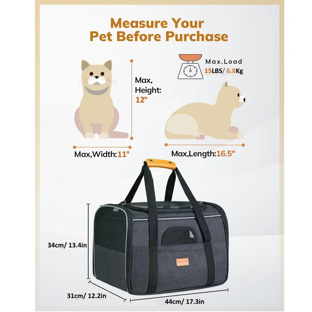 Soft Pet Carrier Bag – Airline Approved for Cats & Small Dogs up to 14lbs