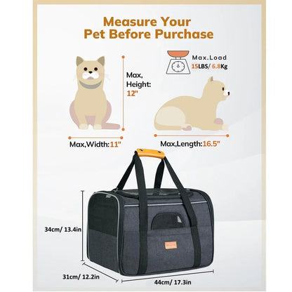 Soft Pet Carrier Bag – Airline Approved for Cats & Small Dogs up to 14lbs