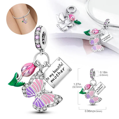 925 Sterling Silver Rose Pink Flower Zircon Charm Bead – DIY Jewelry Gift