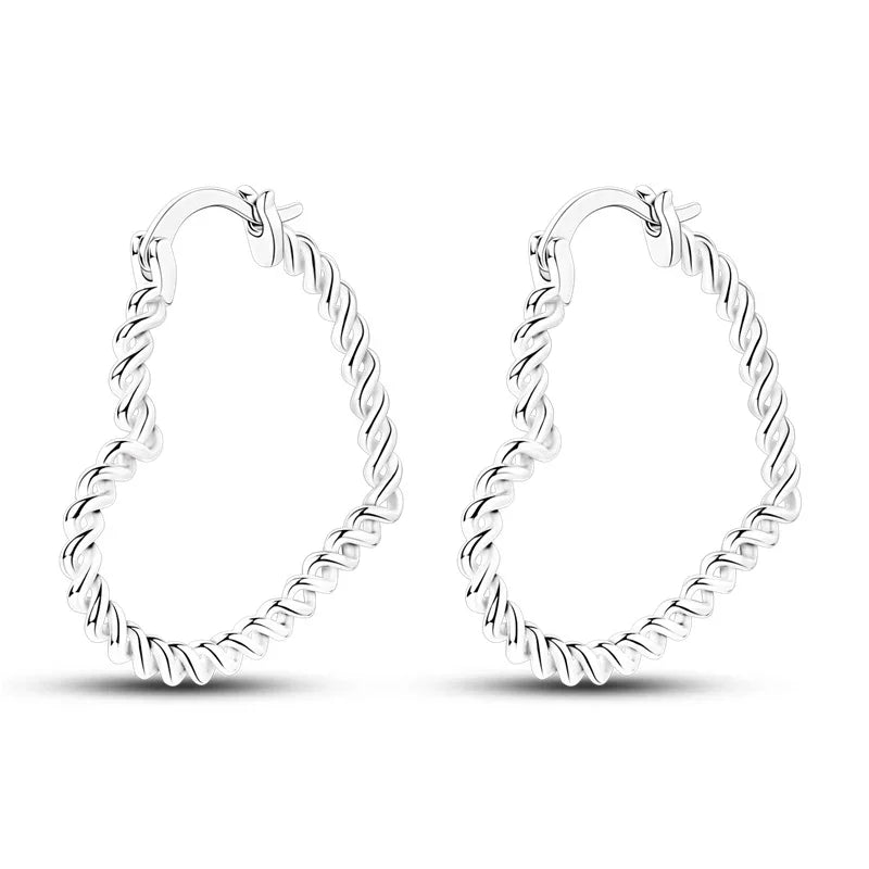 Sparkling Hoop Earrings 925 Sterling Silver Moon Pearl Heart Crystal Luxury Romantic Earing Fit Woman Wedding Party Jewelry Gift