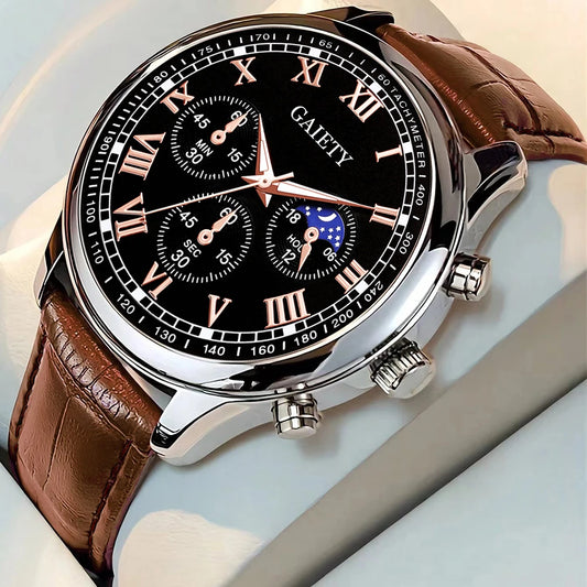 1PCS Fashion Men's Watch Set Business Versatile Retro Classic Quartz Watch Suitable for Daily Clothing Matching or Holiday Gifts