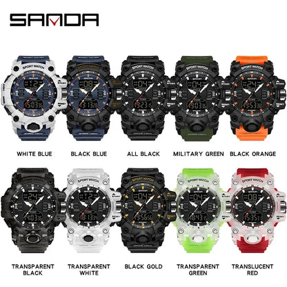 SANDA 6126 Digital Watch – Dual Display, Waterproof Military Sport, Alarm & Stopwatch