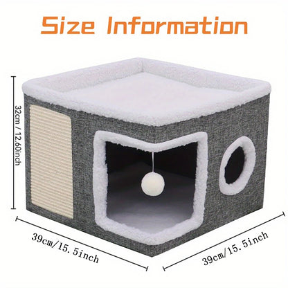 Multi-Level Cat Activity Center - Foldable Scratching Post & Warm Bed - BeeTrendyShop.COM