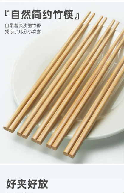 5/10-Pair Chinese Bamboo Chopsticks – Unpainted, Wax-Free, Anti-Slip Japanese Kitchen Utensils
