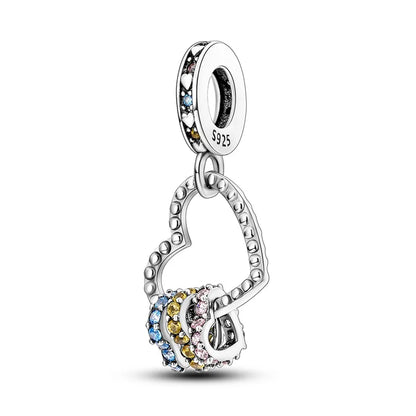 925 Sterling Silver Love Heart Family Charm Bead – DIY Jewelry Gift for Women