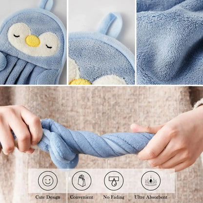 Cute Animal Kids Hand Towel – Soft Hanging Towel for Bathroom & Kitchen