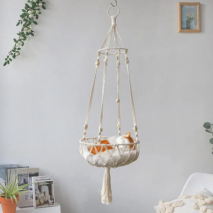 Bohemian Handmade Cat Hammock - 40cm Macrame Cotton Rope Swing - BeeTrendyShop.COM