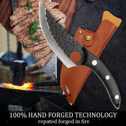 Handmade Forged Meat Cleaver & Boning Knife – Kitchen, Fishing & BBQ Knife with Cover