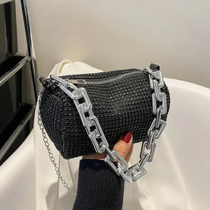 Allover Rhinestone Bucket Bag, Glitter Chain Prom Purse, Women's Mini Crossbody Bag - BeeTrendyShop.COM