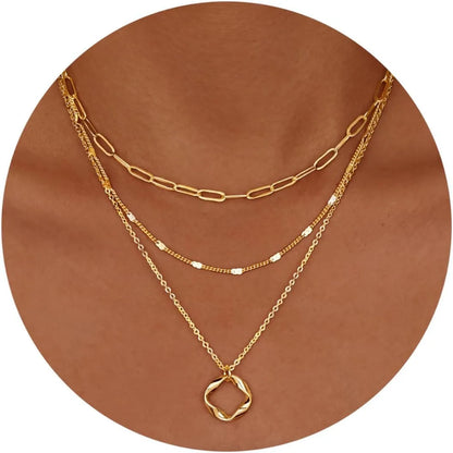 Layered Gold & Silver Necklace Set – Stackable Choker Pendant for Women