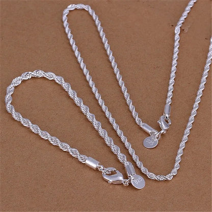 925 Sterling Silver 4mm Figaro Chain Necklace & Bracelet – Unisex Fine Jewelry
