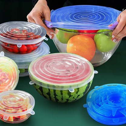 6-Piece Silicone Stretch Lids – Universal Microwave Food Covers & Elastic Bowl Caps