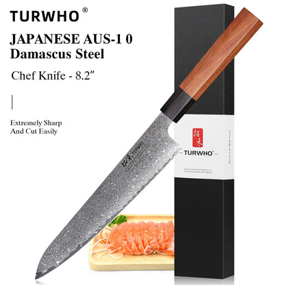 TURWHO Hand Forged Japanese Damascus Steel Chef Knife – Santoku, Sashimi & More