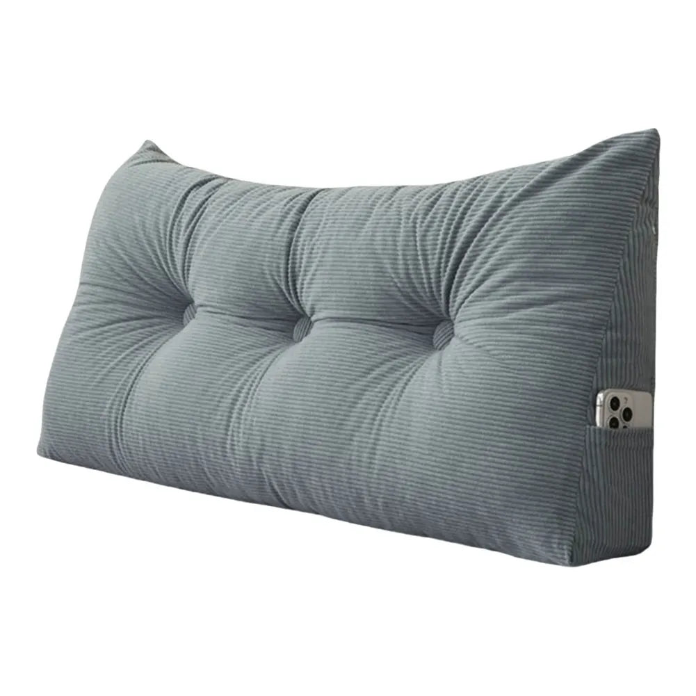 Corduroy Wedge Triangle Headboard Bolster Pillow 100x40x12cm – Back Support Reading Cushion with Side Pockets
