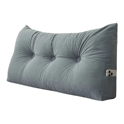 Corduroy Wedge Triangle Headboard Bolster Pillow 100x40x12cm – Back Support Reading Cushion with Side Pockets
