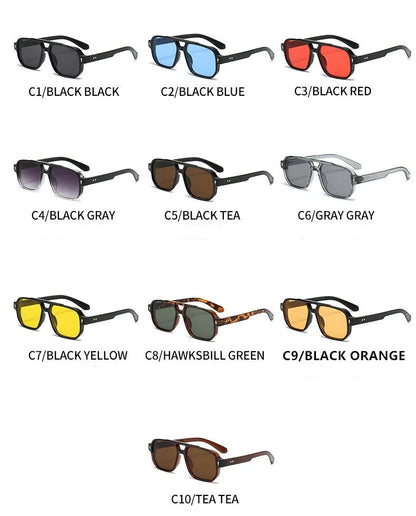 Retro Double Bridge Square Sunglasses – Luxury Rivet Design UV400 Unisex