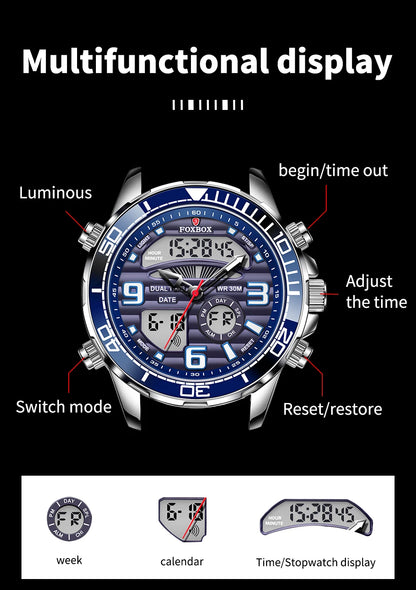 Luxury Digital Sport Watch for Men – All Steel Military, Waterproof Quartz with Box