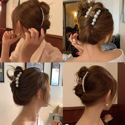 Korean Big Pearl Hair Claw Clip – Elegant Hairgrip Barrette for Women & Girls