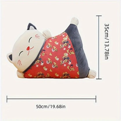 Japanese Lucky Cat Plush Cushion – Dual-Use Sofa Backrest & Car Lumbar Waist Pillow