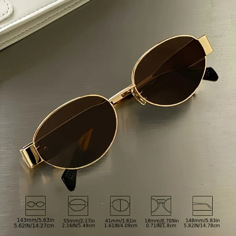 Metallic high-end full-sided oval-shaped sunglasses, a retro, simple and fashionable daily wear item