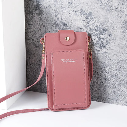 solid color fashion simple shoulder bag slung mobile phone bag women's driver's license card wallet - BeeTrendyShop.COM