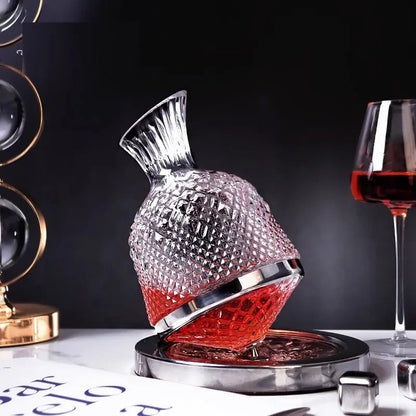 360° Rotating Wine Decanter – 1500ml Crystal Glass Aerator Jug