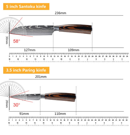 Chef Knife Set – Laser Damascus Pattern Japanese Santoku, Cleaver & Utility Knives (1-10pcs)