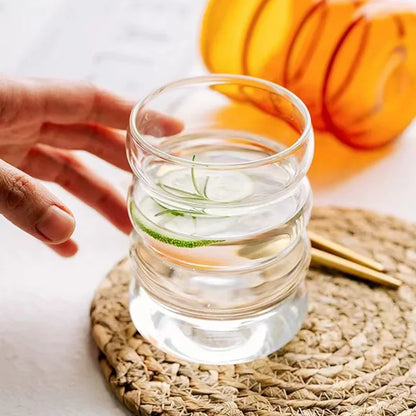 Ribbed Glassware Cups with Straws Set – Cocktail Fruit Coffee Mug Clear Glass