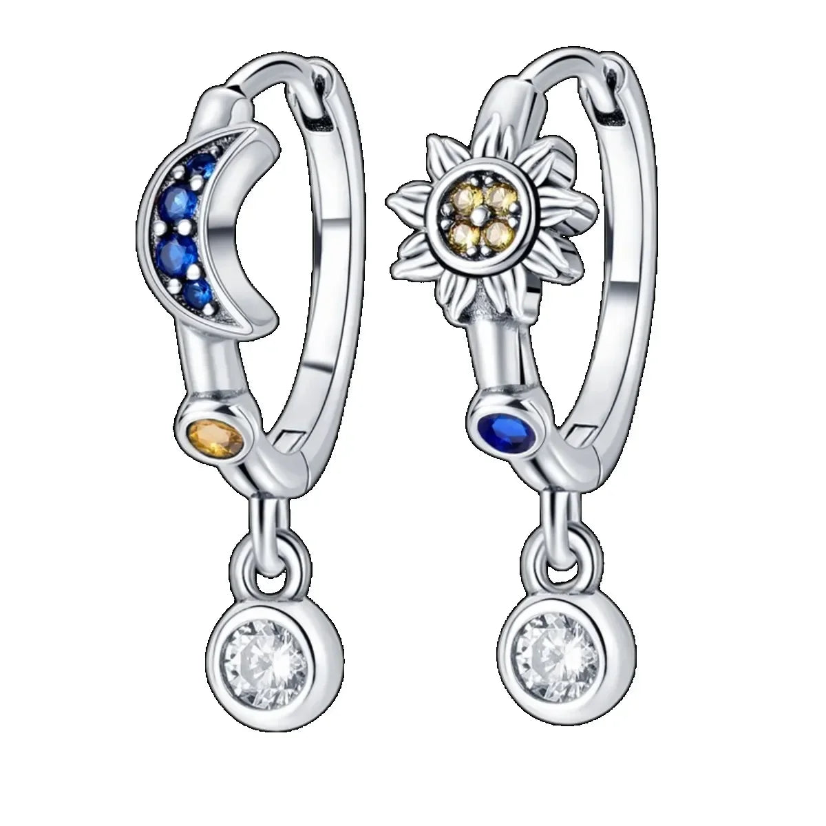 Sparkling Hoop Earrings 925 Sterling Silver Moon Pearl Heart Crystal Luxury Romantic Earing Fit Woman Wedding Party Jewelry Gift