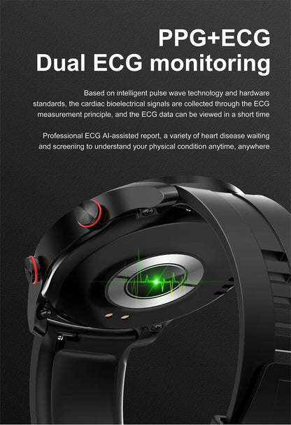 ECG+PPG Smartwatch – Laser Health Monitor, Blood Pressure, Bluetooth Call, Waterproof with Box