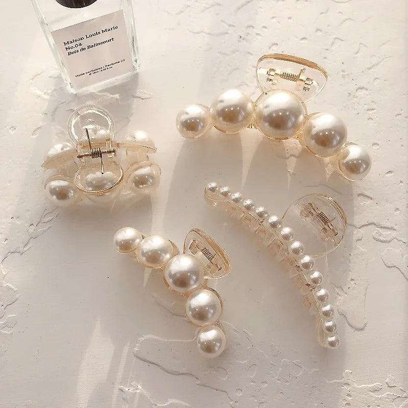 Korean Big Pearl Hair Claw Clip – Elegant Hairgrip Barrette for Women & Girls