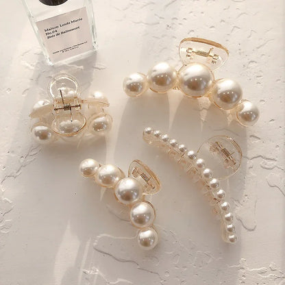 Korean Big Pearl Hair Claw Clip – Elegant Hairgrip Barrette for Women & Girls