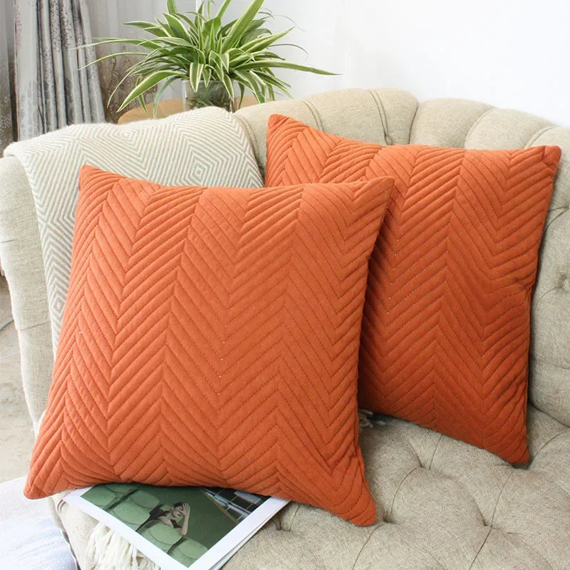 Velvet Plaid Cushion Cover 45x45cm – Embroidered Sofa & Bed Pillowcase