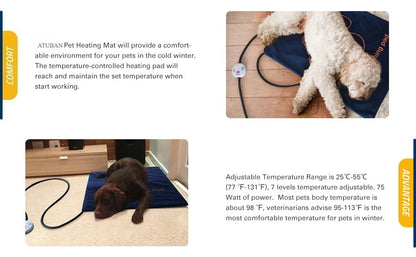 ATUBAN 7-Temp Heated Pet Bed - Chew-Resistant Warming Mat for Cats & Dogs - BeeTrendyShop.COM