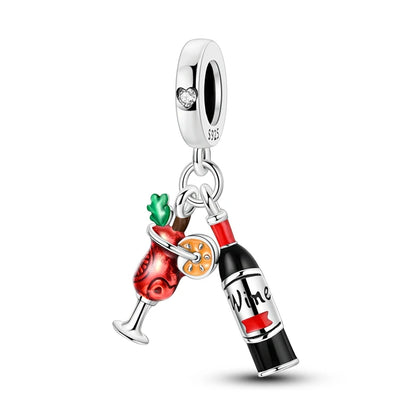 925 Sterling Silver Red Wine, Chili & Dumbbell Charm Bead – Fun DIY Jewelry