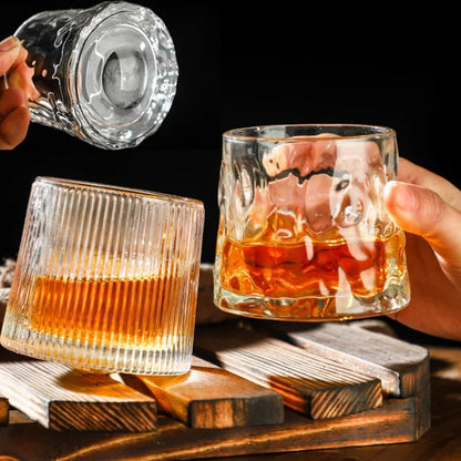 200ML Rotatable Whiskey Glass with Wooden Base – Novelty Old Fashioned Wine Cup