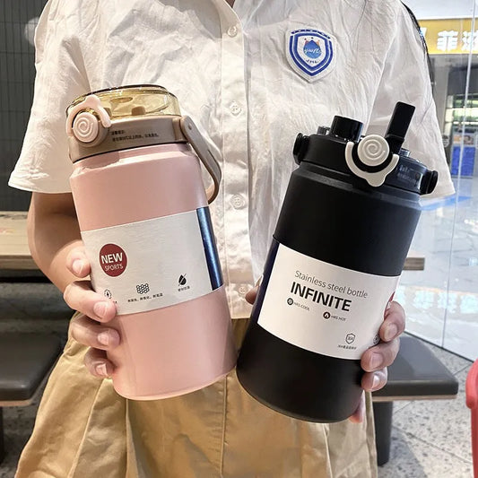1L Stainless Steel Thermal Bottle with Straw – Vacuum Flask Hot & Cold Fitness Tumbler