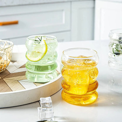Ribbed Glassware Cups with Straws Set – Cocktail Fruit Coffee Mug Clear Glass