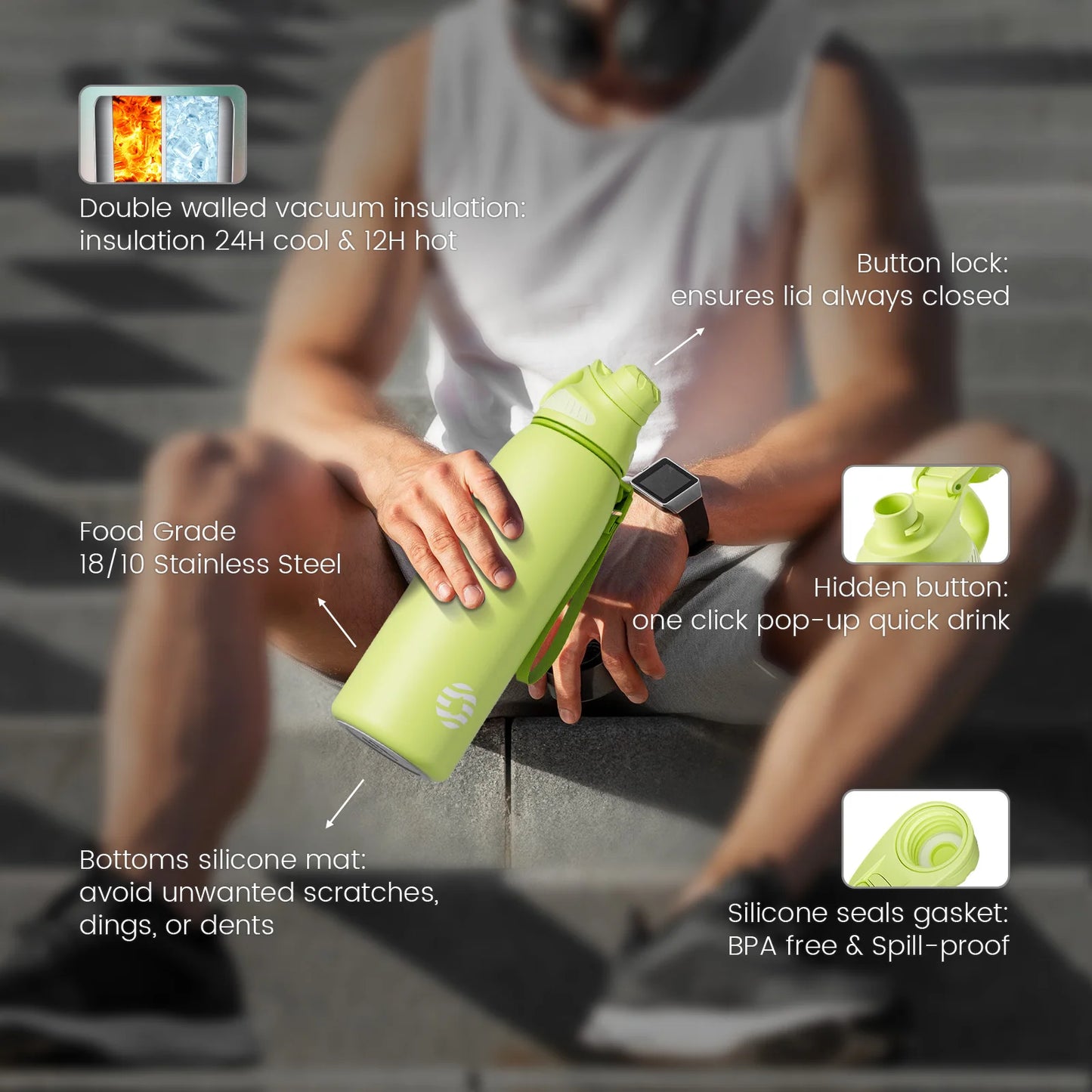 FJbottle 1000ML Stainless Steel Outdoor Tumbler – Vacuum Flask for Cold Sports