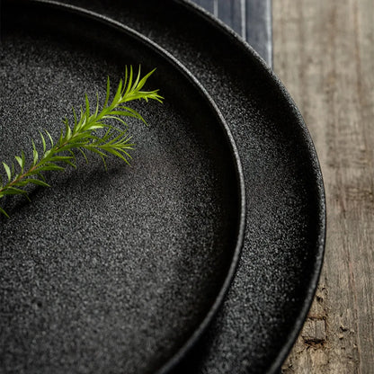 Japanese-Style Black Ceramic Plate Set – Steak & Western Food Dinnerware for Home & Kitchen