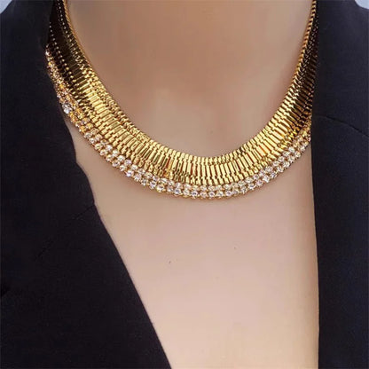 Multi-Layer Zircon Diamond Clavicle Chain Necklace – Elegant European Style for Women