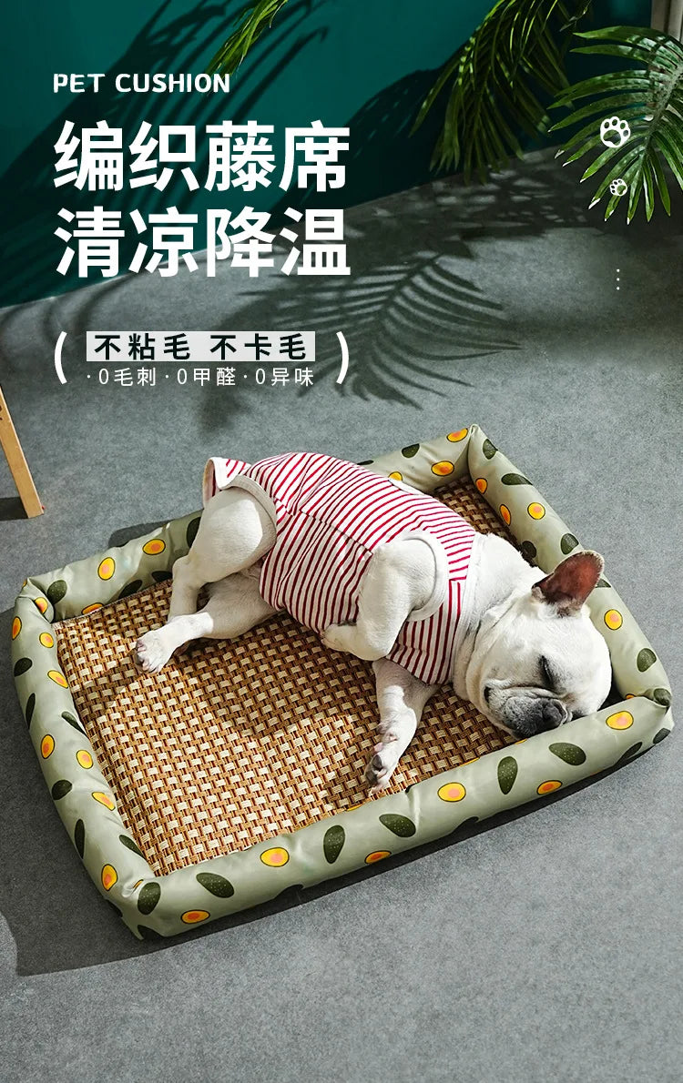 Breathable Rattan Cooling Mat - Summer Pet Bed for Dogs & Cats
