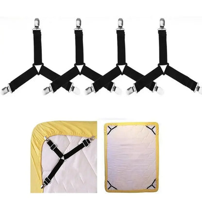 4Pcs Adjustable Bed Sheet And Quilt Holder for Bed Sheet Organizer Mattress Cover Clip For Home Elastic Straps Adjustable Clips - BeeTrendyShop.COM