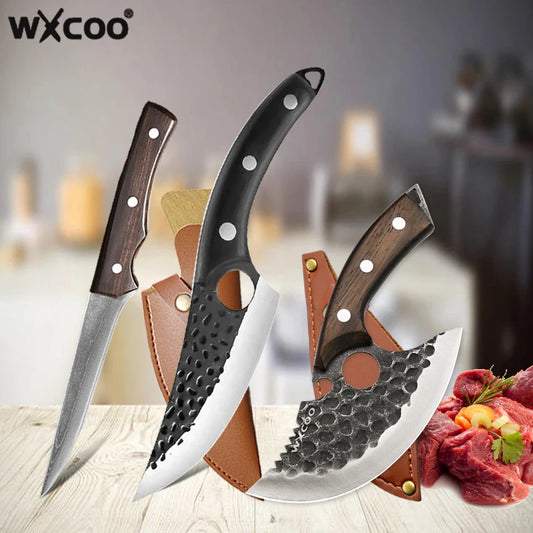 Butcher Knife Handmade Forged Kitchen Knife Set Multifuntional Bottle Opener Chef Knives for Meat Cutting Cooking Household