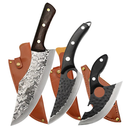 Handmade Forged Meat Cleaver & Boning Knife – Kitchen, Fishing & BBQ Knife with Cover