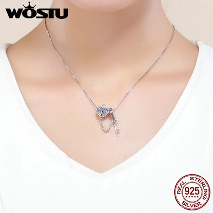 925 Sterling Silver Safety Chain Charm – Heart, Key & Flower CZ Stopper Bead