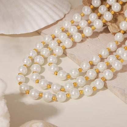 Shell Beaded Stainless Steel Necklace – 18K Gold Plated Clavicle Chain