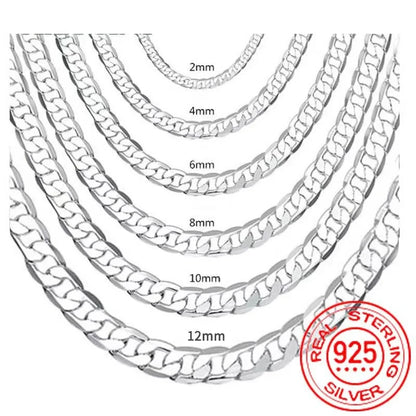 925 Sterling Silver Face Chain Necklace – 2mm to 12mm Widths, Unisex Fine Jewelry