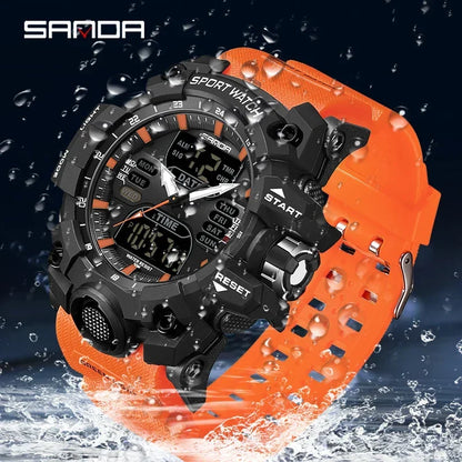 SANDA 6126 Digital Watch – Dual Display, Waterproof Military Sport, Alarm & Stopwatch